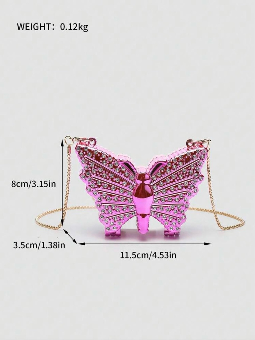Shiny Pink Metallic Butterfly Mini Crossbody Bag with Crystal Accents - Picture 3 of 7